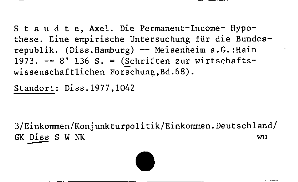 [Katalogkarte Dissertationenkatalog bis 1980]