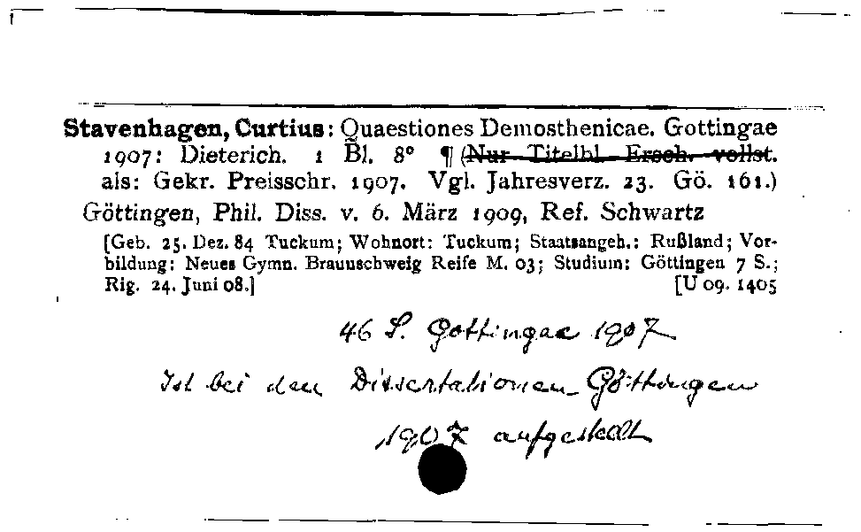 [Katalogkarte Dissertationenkatalog bis 1980]