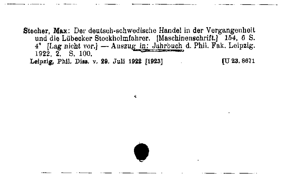 [Katalogkarte Dissertationenkatalog bis 1980]