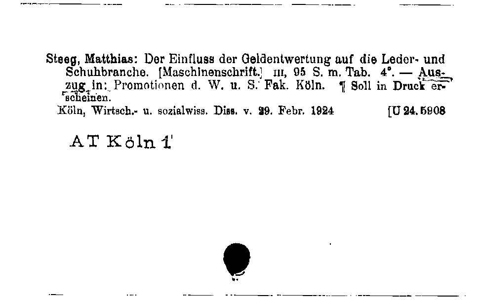 [Katalogkarte Dissertationenkatalog bis 1980]