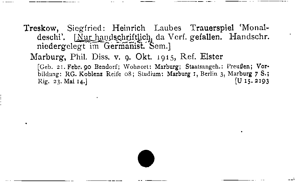 [Katalogkarte Dissertationenkatalog bis 1980]
