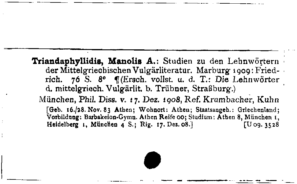 [Katalogkarte Dissertationenkatalog bis 1980]