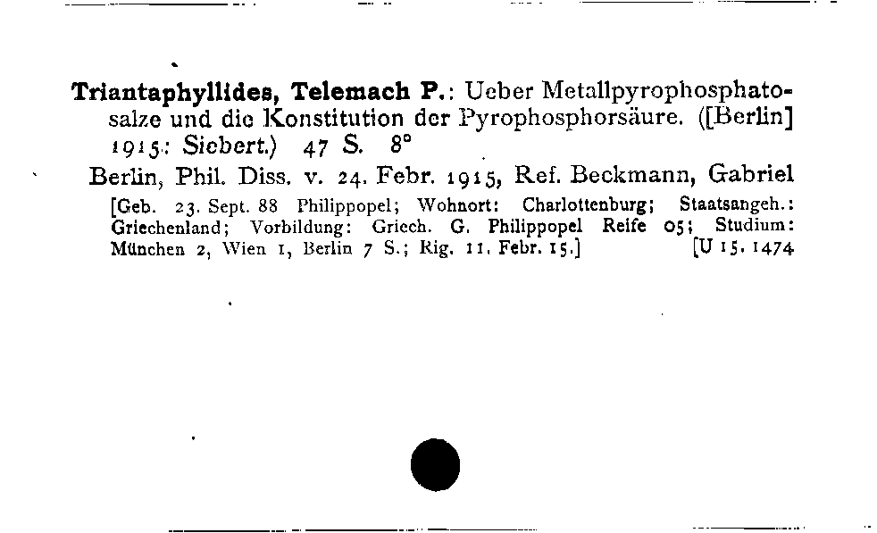 [Katalogkarte Dissertationenkatalog bis 1980]