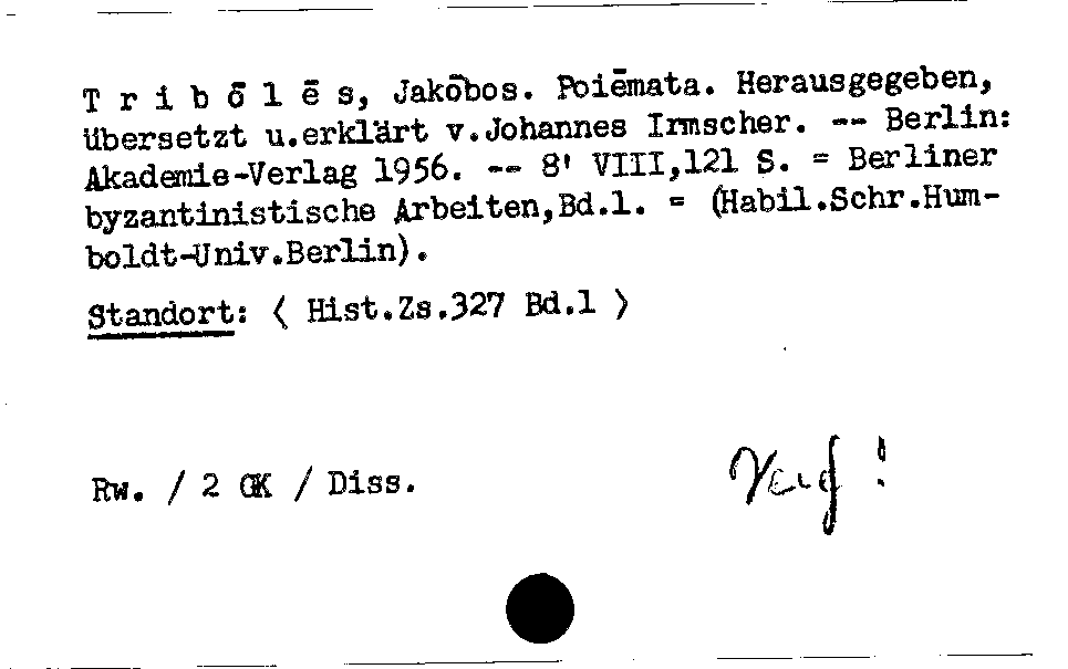 [Katalogkarte Dissertationenkatalog bis 1980]