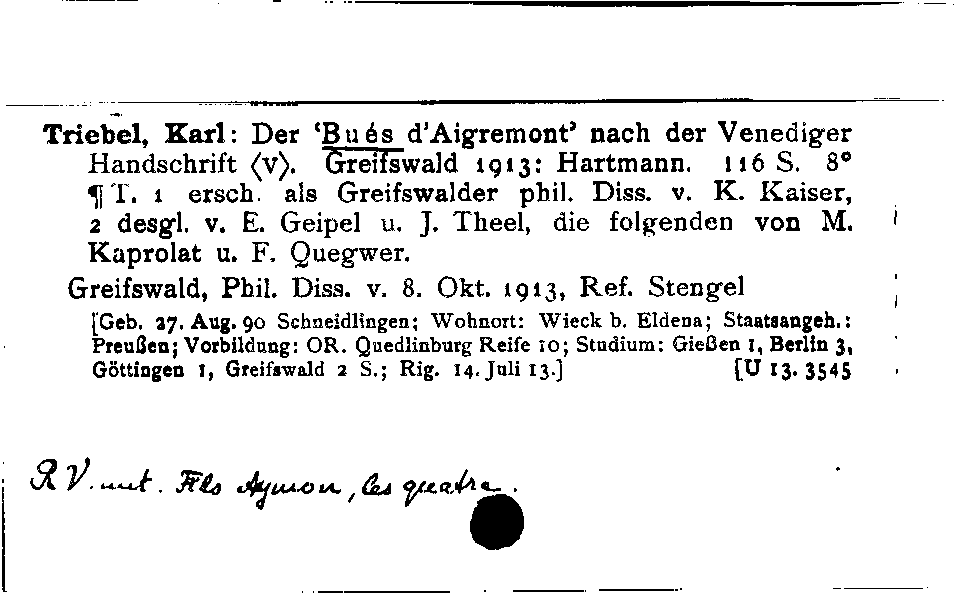 [Katalogkarte Dissertationenkatalog bis 1980]