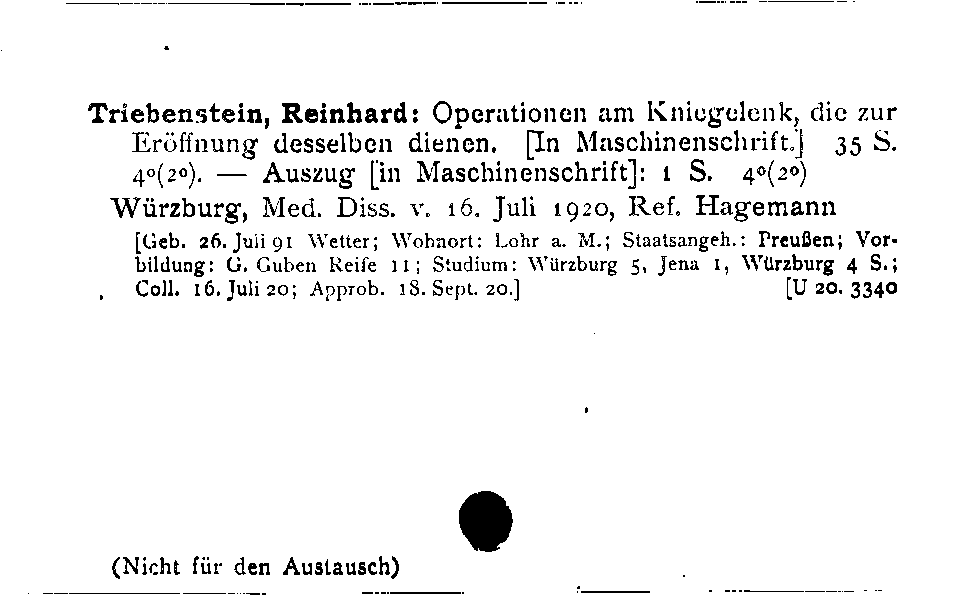 [Katalogkarte Dissertationenkatalog bis 1980]