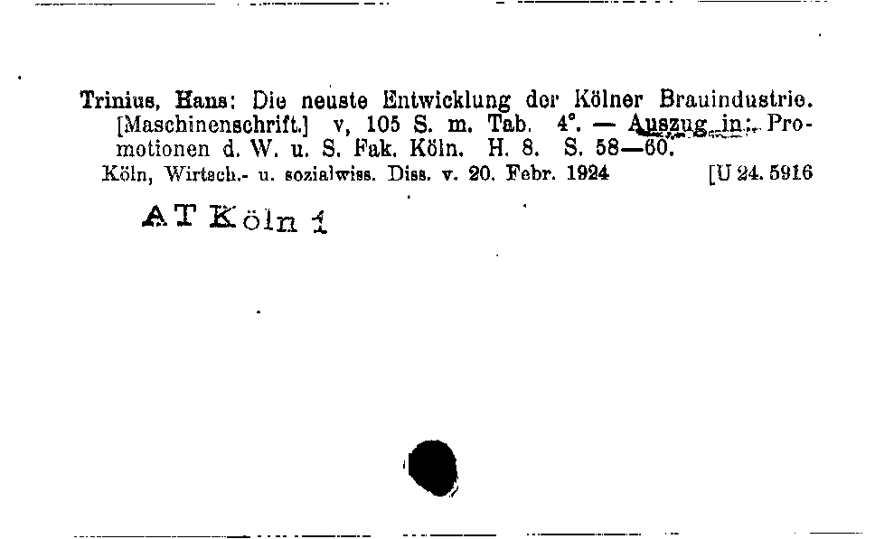 [Katalogkarte Dissertationenkatalog bis 1980]