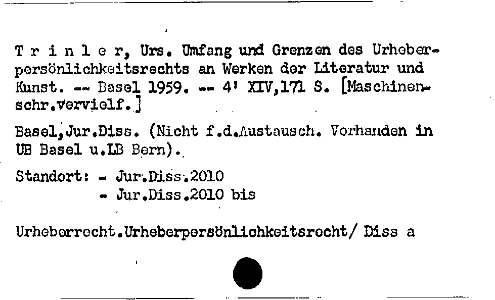 [Katalogkarte Dissertationenkatalog bis 1980]