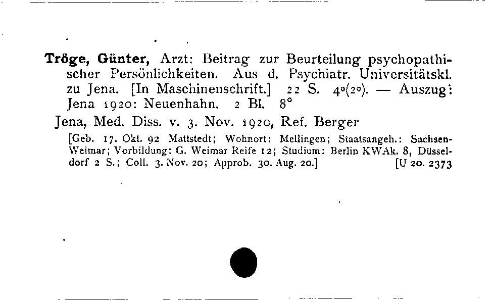 [Katalogkarte Dissertationenkatalog bis 1980]