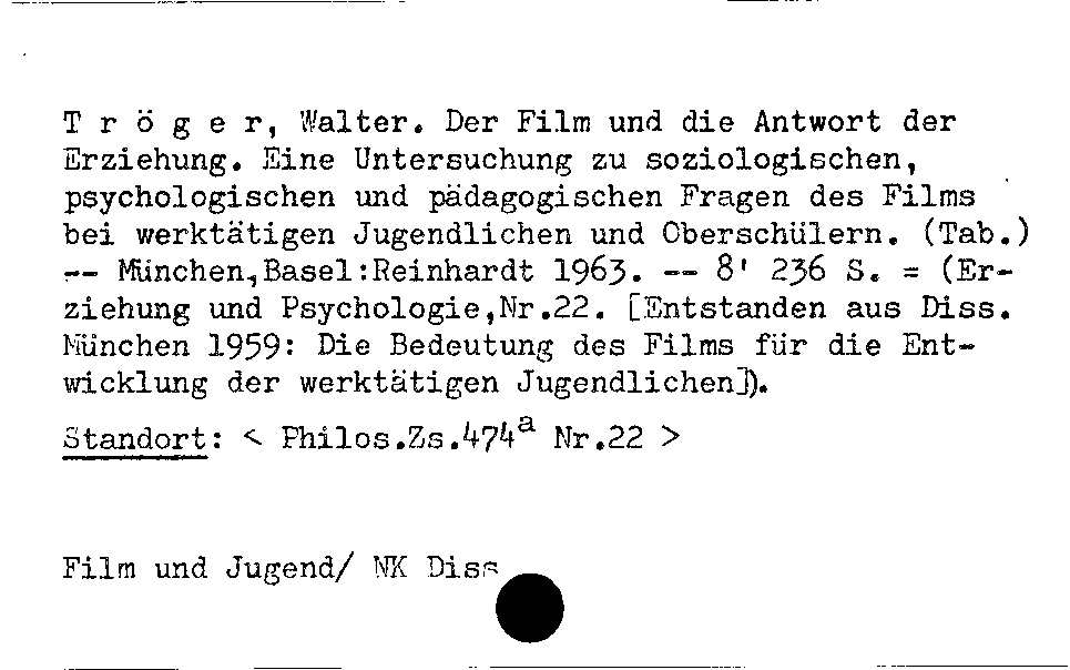 [Katalogkarte Dissertationenkatalog bis 1980]