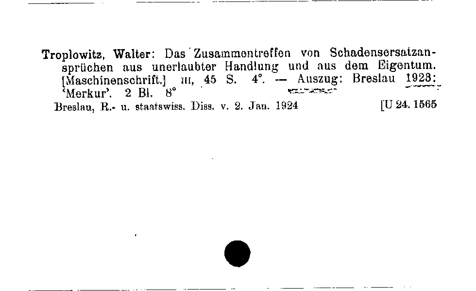 [Katalogkarte Dissertationenkatalog bis 1980]