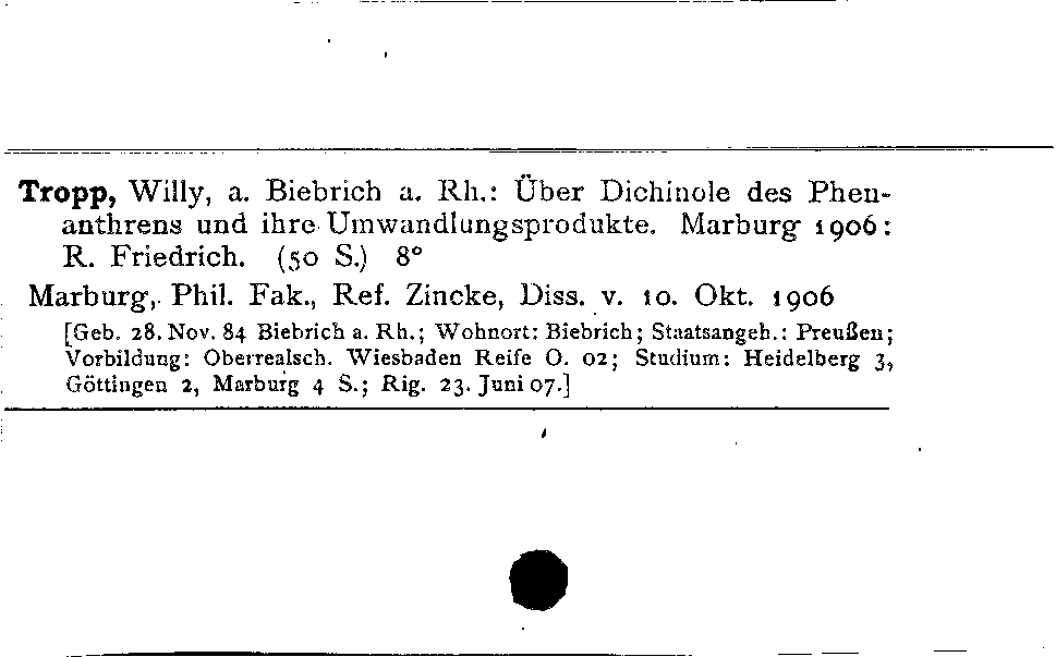 [Katalogkarte Dissertationenkatalog bis 1980]