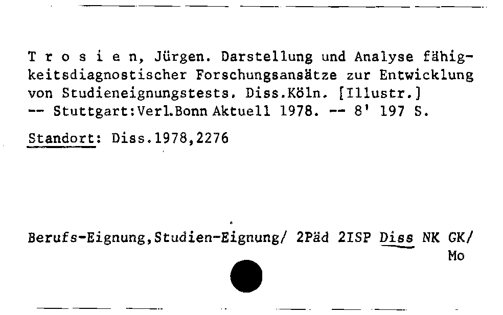 [Katalogkarte Dissertationenkatalog bis 1980]