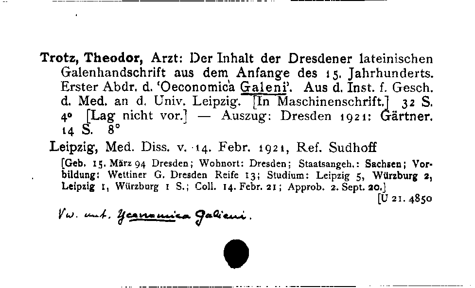 [Katalogkarte Dissertationenkatalog bis 1980]