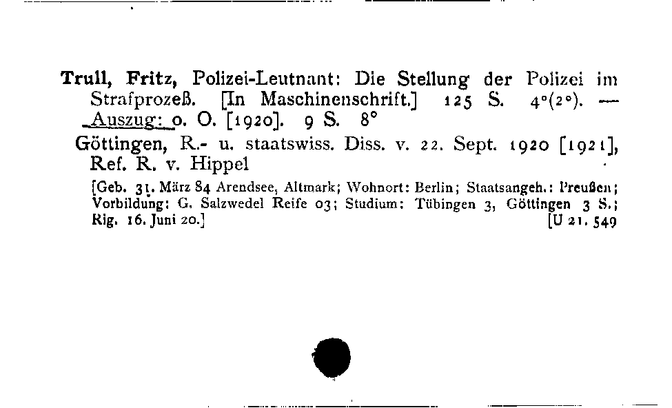 [Katalogkarte Dissertationenkatalog bis 1980]