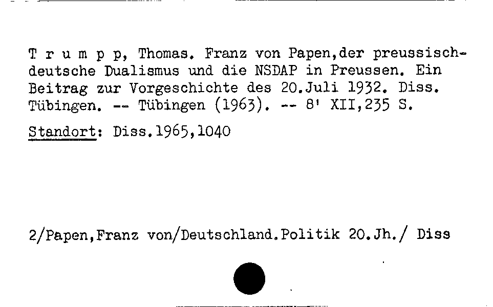 [Katalogkarte Dissertationenkatalog bis 1980]