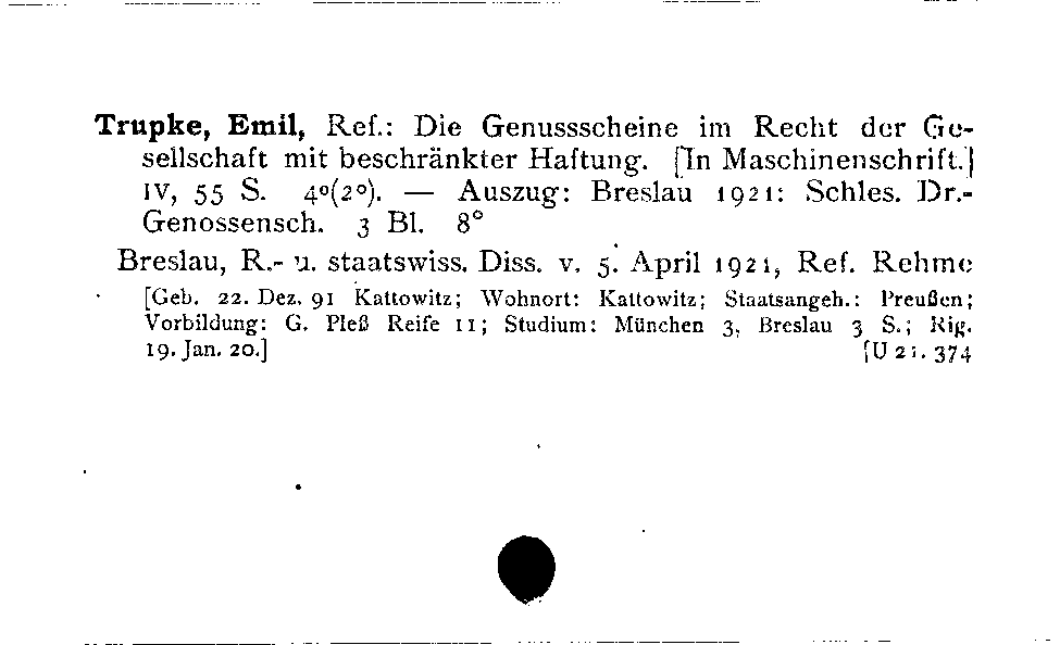 [Katalogkarte Dissertationenkatalog bis 1980]