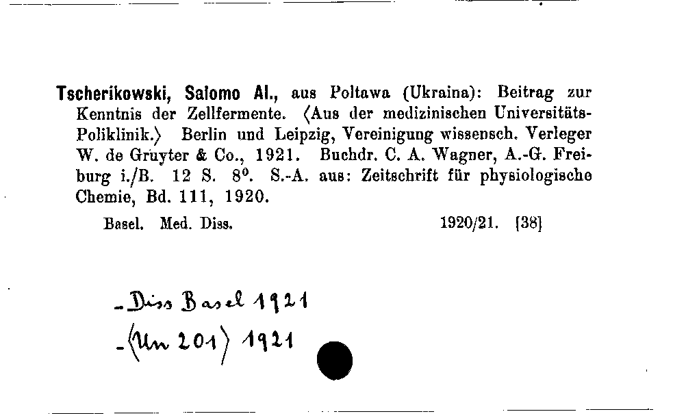 [Katalogkarte Dissertationenkatalog bis 1980]