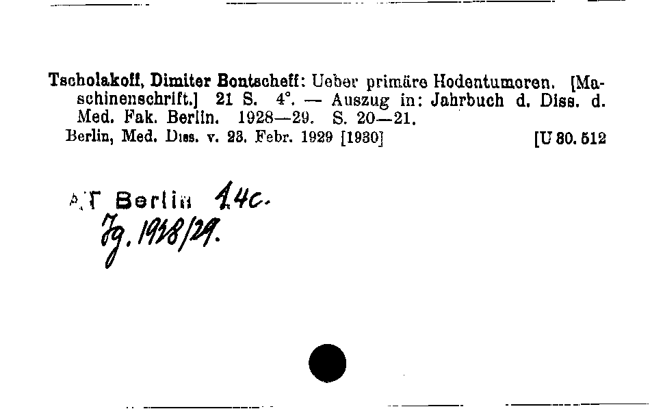 [Katalogkarte Dissertationenkatalog bis 1980]