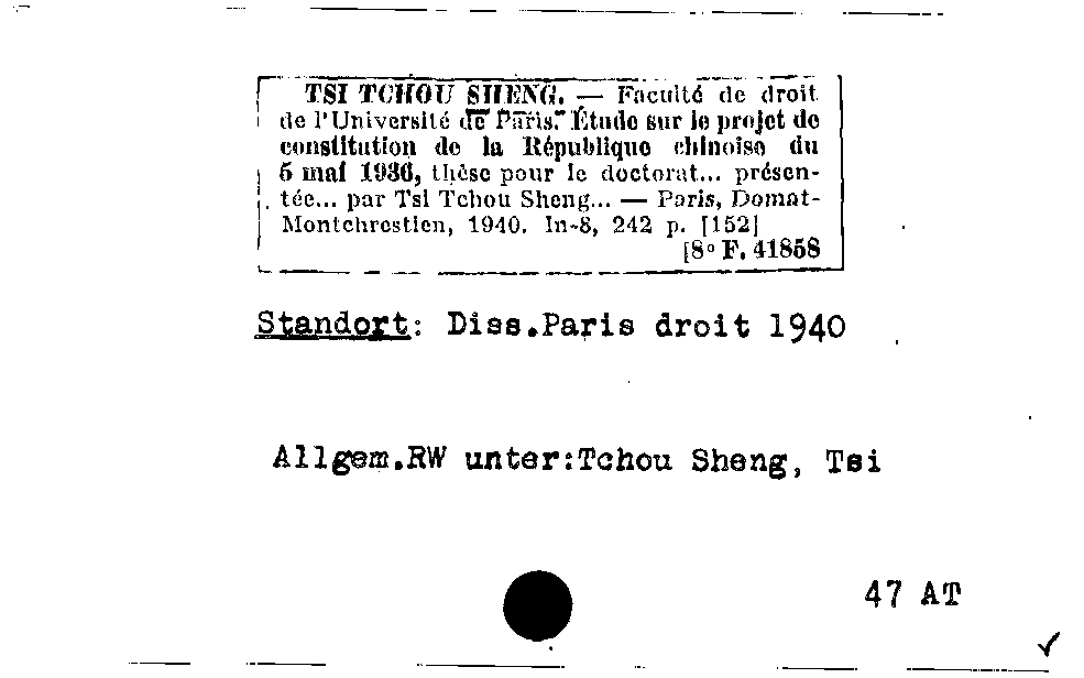 [Katalogkarte Dissertationenkatalog bis 1980]