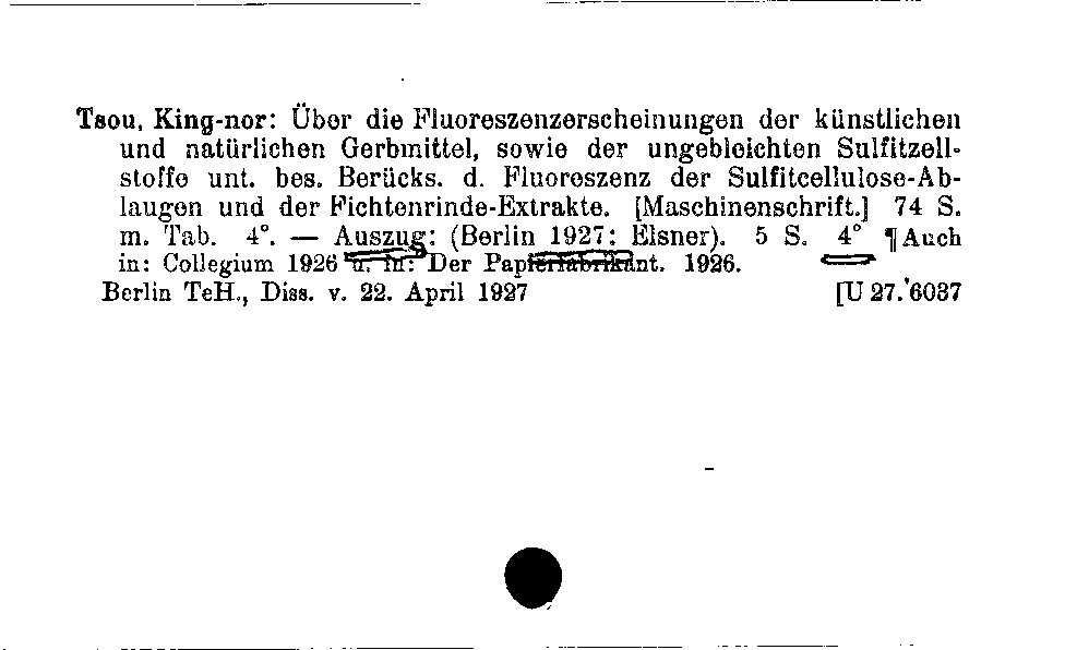 [Katalogkarte Dissertationenkatalog bis 1980]