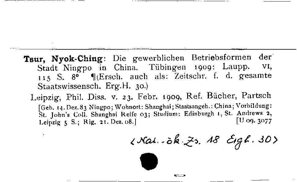 [Katalogkarte Dissertationenkatalog bis 1980]