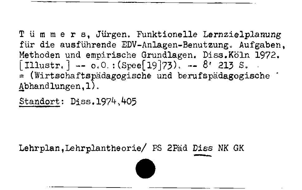 [Katalogkarte Dissertationenkatalog bis 1980]