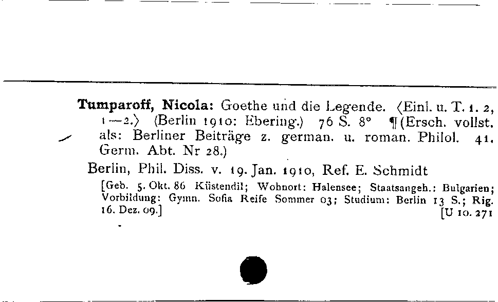 [Katalogkarte Dissertationenkatalog bis 1980]