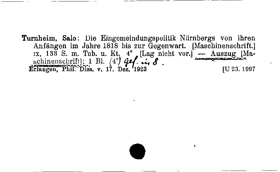 [Katalogkarte Dissertationenkatalog bis 1980]