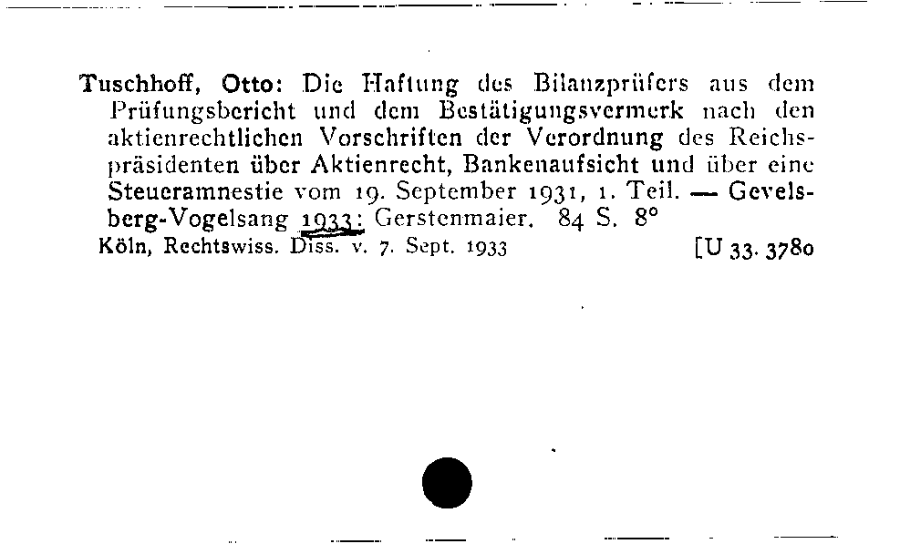 [Katalogkarte Dissertationenkatalog bis 1980]