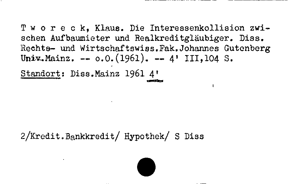 [Katalogkarte Dissertationenkatalog bis 1980]