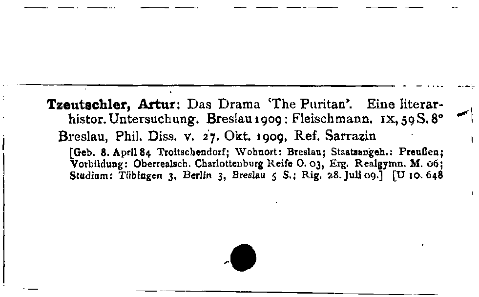 [Katalogkarte Dissertationenkatalog bis 1980]