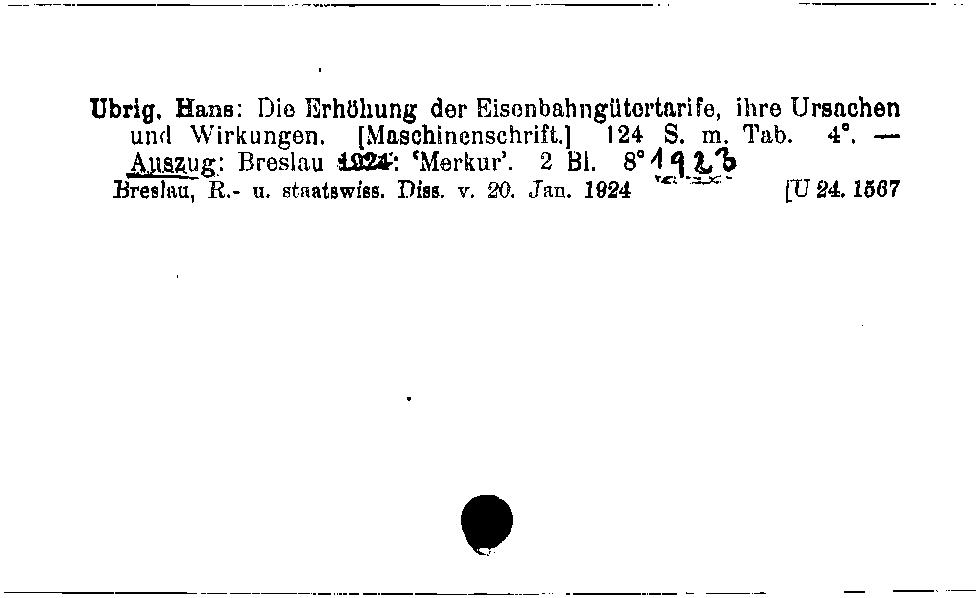 [Katalogkarte Dissertationenkatalog bis 1980]
