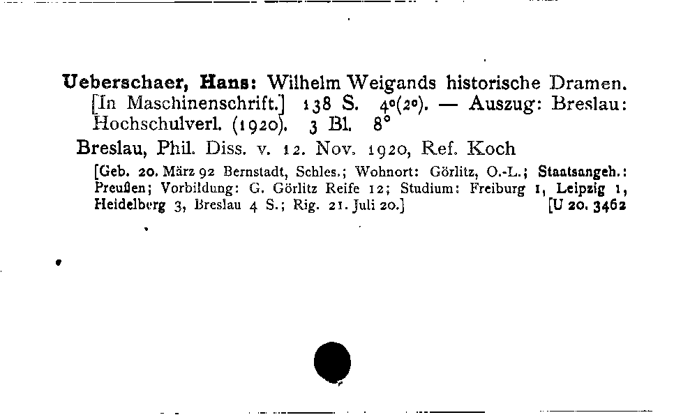 [Katalogkarte Dissertationenkatalog bis 1980]