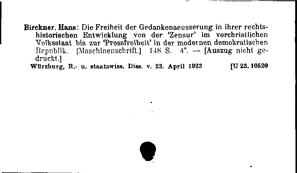 [Katalogkarte Dissertationenkatalog bis 1980]