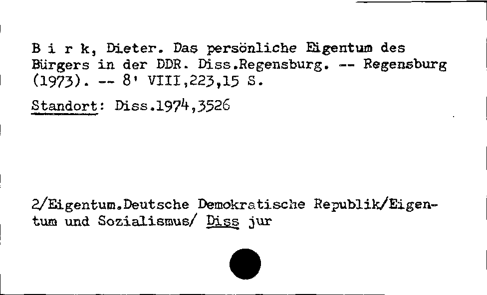 [Katalogkarte Dissertationenkatalog bis 1980]