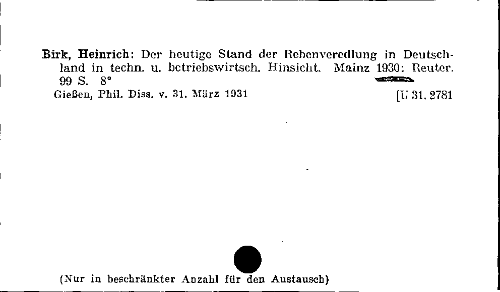 [Katalogkarte Dissertationenkatalog bis 1980]