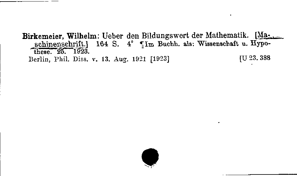 [Katalogkarte Dissertationenkatalog bis 1980]