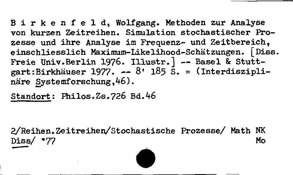 [Katalogkarte Dissertationenkatalog bis 1980]