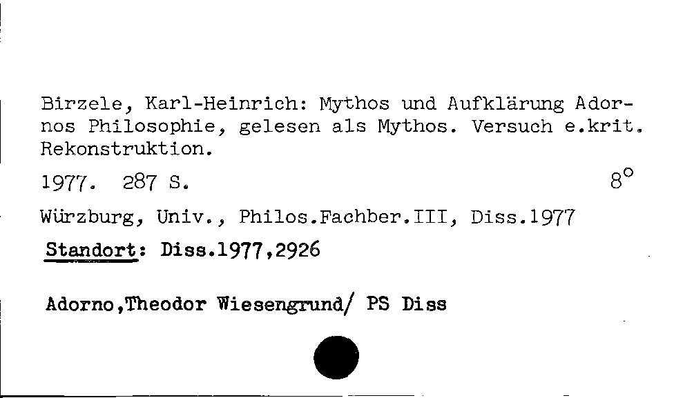 [Katalogkarte Dissertationenkatalog bis 1980]