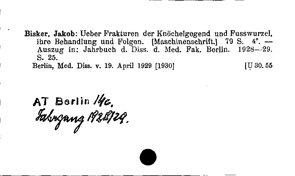 [Katalogkarte Dissertationenkatalog bis 1980]