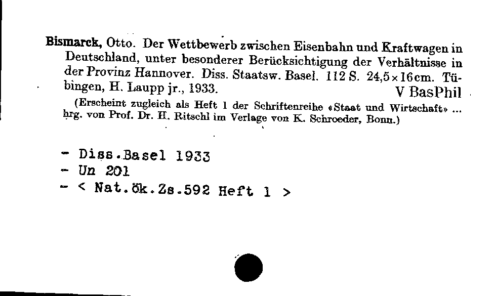 [Katalogkarte Dissertationenkatalog bis 1980]