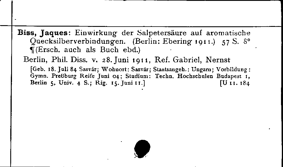 [Katalogkarte Dissertationenkatalog bis 1980]