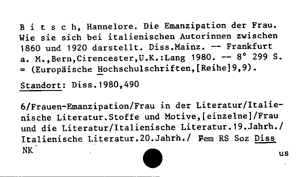 [Katalogkarte Dissertationenkatalog bis 1980]