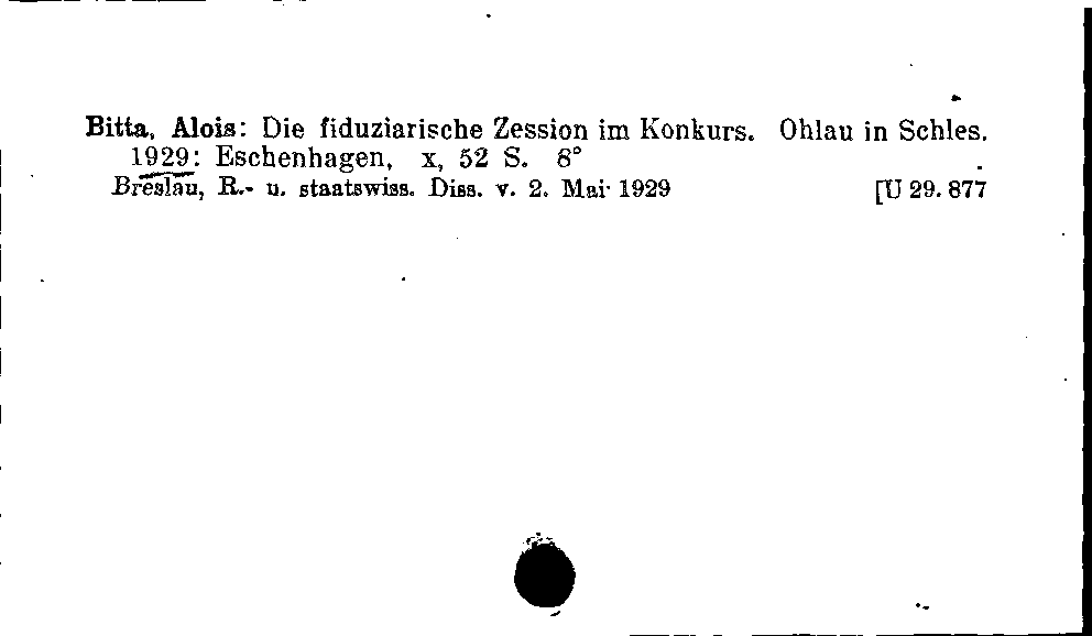 [Katalogkarte Dissertationenkatalog bis 1980]