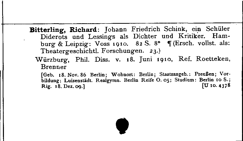 [Katalogkarte Dissertationenkatalog bis 1980]