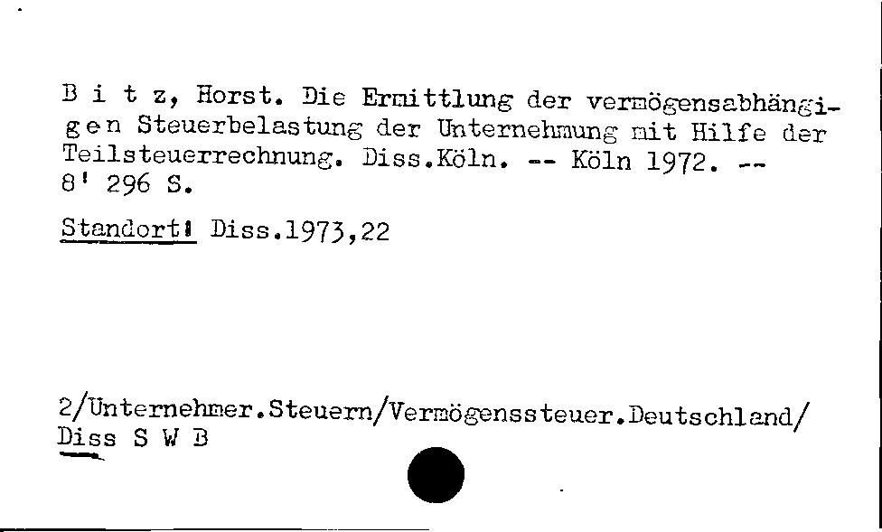 [Katalogkarte Dissertationenkatalog bis 1980]