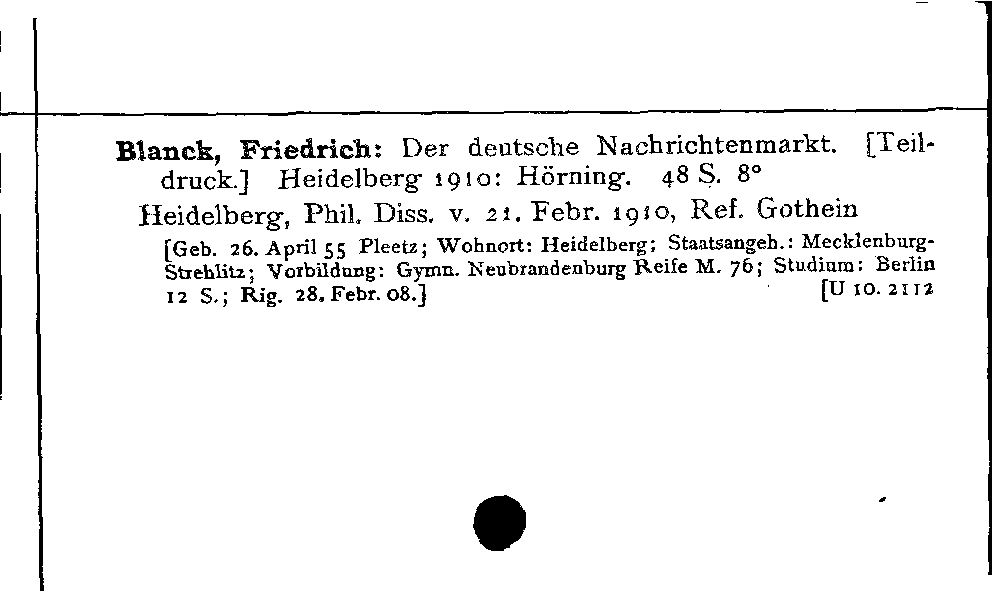 [Katalogkarte Dissertationenkatalog bis 1980]