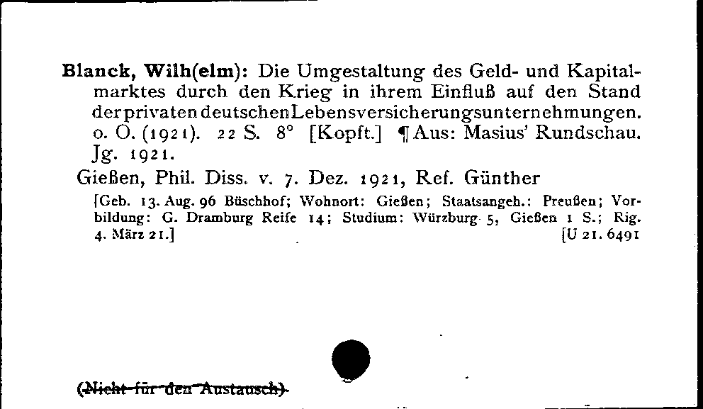 [Katalogkarte Dissertationenkatalog bis 1980]