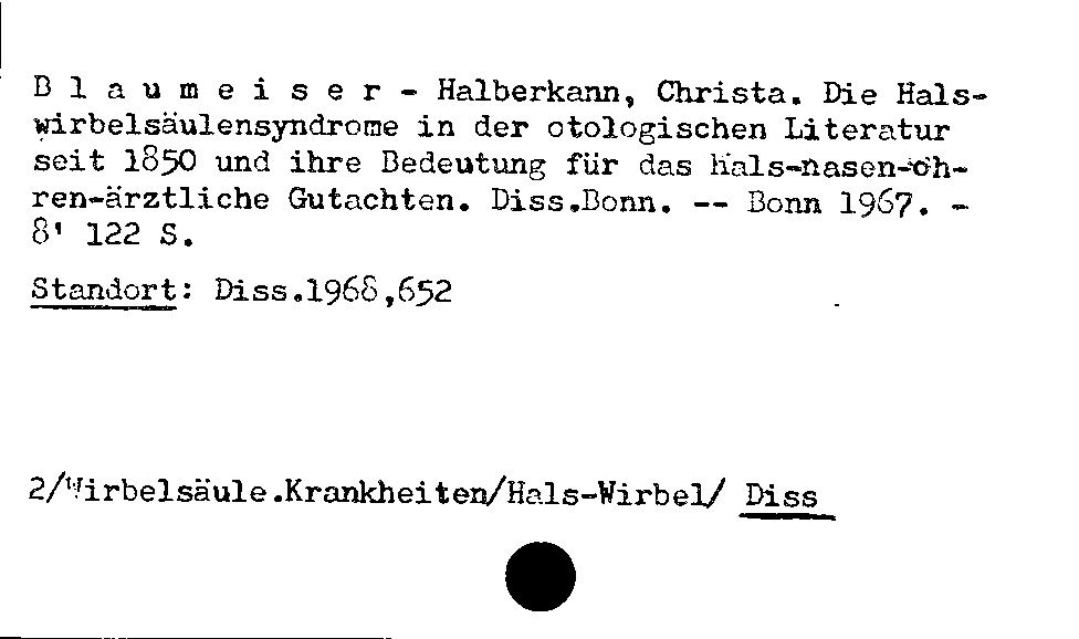 [Katalogkarte Dissertationenkatalog bis 1980]